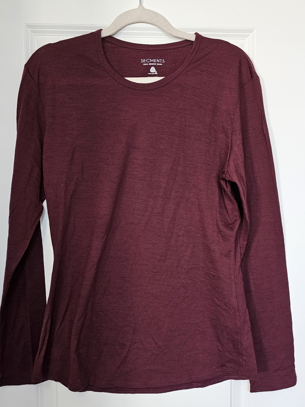 Segments 100% Merino Wool Long Sleeve Shirt Burgundy Size L Lightweight Base Lay
